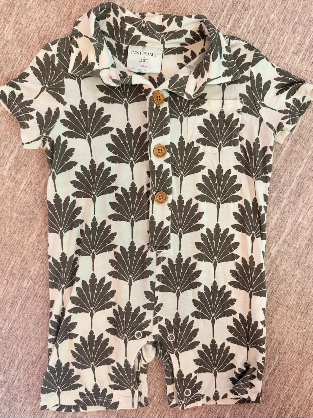 Posh Peanut Olive Leaf Button-Front Romper